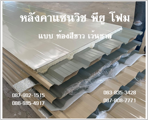 หลังคาแซนวิช พียู สีครีม ท้องขาว