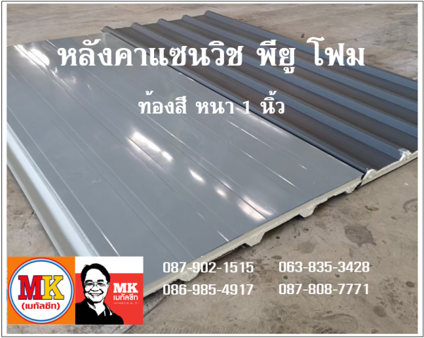 หลังคาแซนวิช พียู สีเทา ท้องเทา